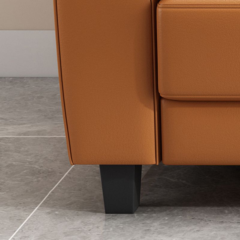 コンテンポラリーフェイクレザーソファウッドフレームピロートップアームソファ