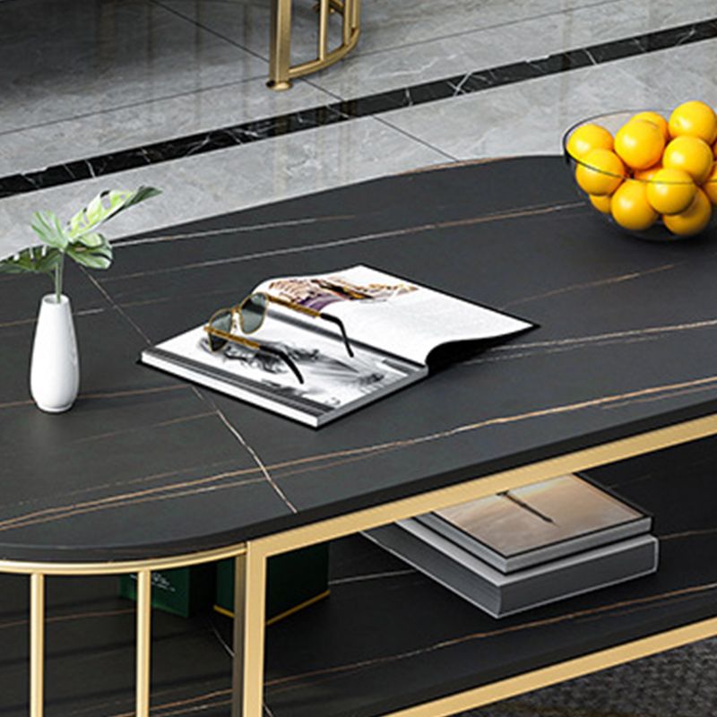 Glam Marble Coffee Cocktail Table Frame Oval Coffee Table with Shelf Clearhalo 'Coffee & Accent Tables' 'Coffee Tables' 'coffee_tables' 'furn' 'furn_coffee_tables' 'Furniture' 'Living Room Furniture' 1200x1200_836a053b-d5f2-4503-aaeb-22ccaa9417ab