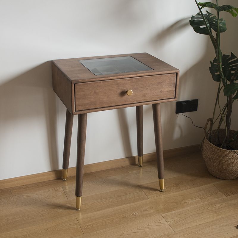 Vanity di trucco contemporaneo con cassetti in legno di gomma marrone