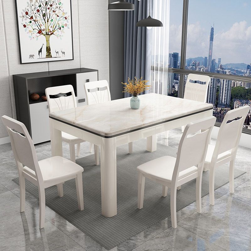 Mid-Century Home Marble Dining Table Rectangle Shape Table with 4 Legs Base Clearhalo ' dining_table' 'Dining Tables & Seating' 'Dining Tables' 'furn' 'furn_dining_table' 'Furniture' 'furniture_dining_table' 'Kitchen & Dining Furniture' 'kitchen&dining_furn' 'kitchen' 'kitchen_dining_table' 1200x1200_836a6872-5315-4f2f-a823-a0dbf26c4d62