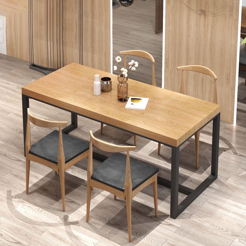 Natural Finish Rectangle Dining Table Industrial Dinette Table with Metal Frame