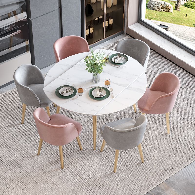Scandinavian Sintered Stone Top Dining Set Round Table Dining Furniture with Drop Leaf Clearhalo 'Dining Room Sets' 'Dining Tables & Seating' 'dining_room_set' 'furn' 'furn_dining_room_set' 'Furniture' 'furniture_dining_room_set' 'Kitchen & Dining Furniture' 'kitchen&dining_furn' 'kitchen' 1200x1200_836d9f22-e689-4bd8-b5ff-2b733b2c6702