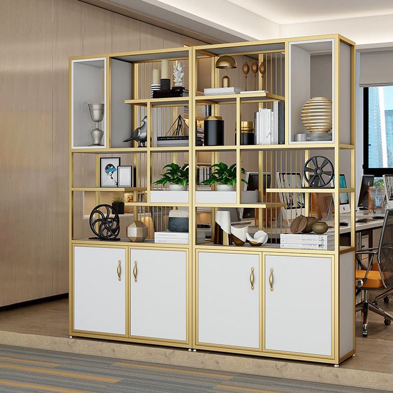 Metal and Wooden Shelf Bookcase Vertical Open Home Book Shelf with 2 Doors