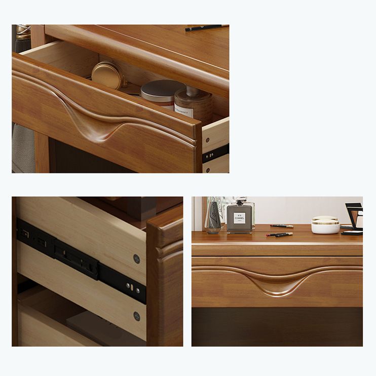 Table de maquillage de vanité en bois massif traditionnel avec tiroirs et miroir