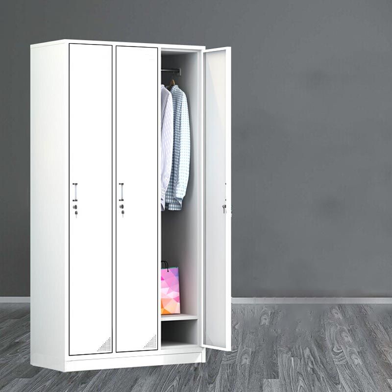Modern White Storage Cabinet with Hinged Door Metal Cabinet for Bathroom Clearhalo 'Armoires & Wardrobes' 'armoires_wardrobes' 'Bedroom Furniture' 'furn' 'furn_armoires_wardrobes' 'Furniture' 1200x1200_836fff9d-4ca3-4641-b657-2ddccf16ce8e