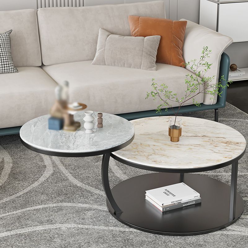 Contemporary Coffee Table Round Stone Top Extendable Coffee Cocktail Table Clearhalo 'Coffee & Accent Tables' 'Coffee Tables' 'coffee_tables' 'furn' 'furn_coffee_tables' 'Furniture' 'Living Room Furniture' 1200x1200_83702b6c-769b-49b9-b022-2a00a5540ede