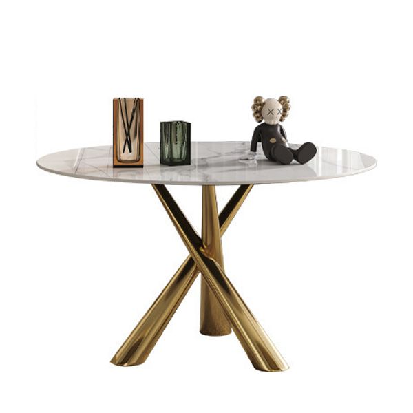 Stone Top Dining Table Contemporary Dining Table with Pedestal Base in Gold Clearhalo 'Dining Tables & Seating' 'Dining Tables' 'dining_table' 'furn' 'furn_dining_table' 'Furniture' 'furniture_dining_table' 'Kitchen & Dining Furniture' 'kitchen' 'kitchen_dining_table' 1200x1200_837522fb-3f63-400f-baaa-d9fa71e40307
