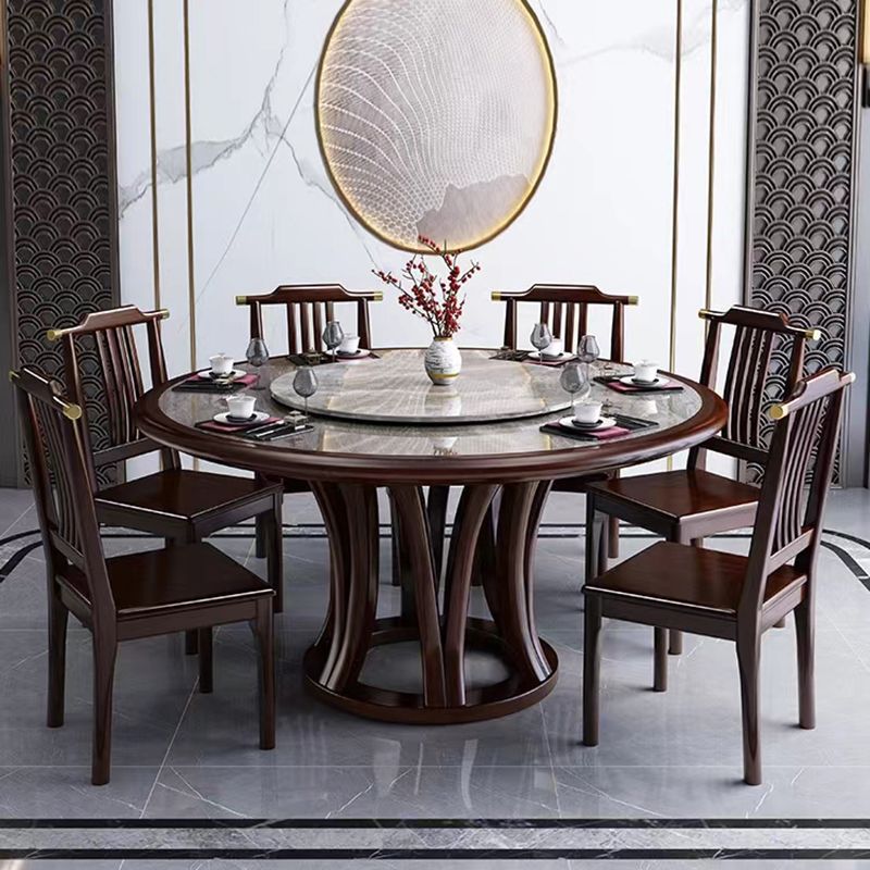 Gray Stone Top Dinette Table with Wooden Base Brown Round Home Dining Table