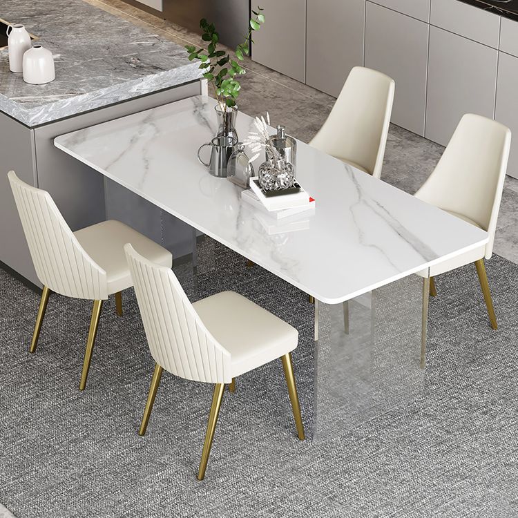 1/5 Pieces Rectangular Dining Table Set Gorgeous Style Stone Home Table and Chairs
