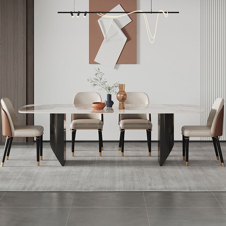 Mesa rectangular moderna mesa de comedor de piedra sinterizada con patas de metal