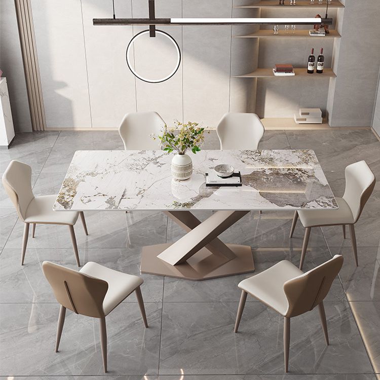 Sintered Stone Dining Table Modern Gold Furniture with Pedestal Steel Base