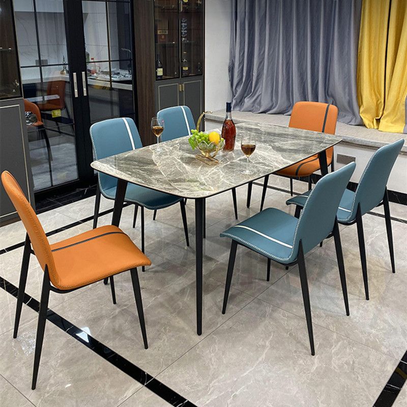 Stone Top Dining Table Contemporary Rectangle Dining Table with 4 Legs in Black