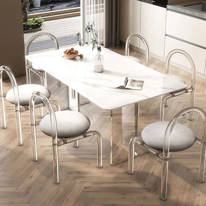 Dinettetafel in eenvoudige stijl, stenen rechthoekige eetkamertafel in wit