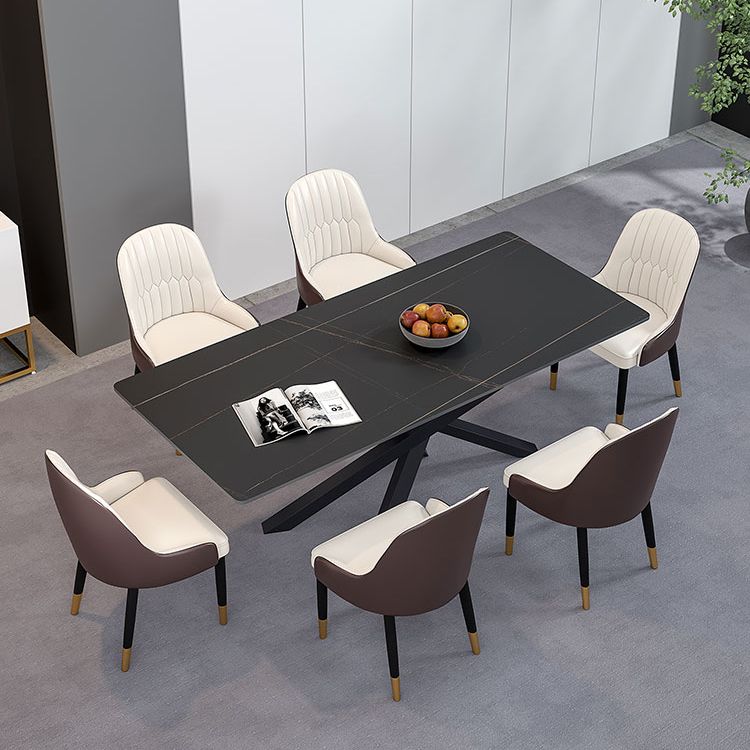 Luxury Sintered Stone Top Dining Table Rectangle Table with Metal Pedestal Clearhalo 'Dining Tables & Seating' 'Dining Tables' 'dining_table' 'furn' 'furn_dining_table' 'Furniture' 'furniture_dining_table' 'Kitchen & Dining Furniture' 'kitchen' 'kitchen_dining_table' 1200x1200_837d4a6e-0a30-4081-a25b-5ba7f7ef9962
