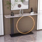 Glam Console Table Stone Rectangle Accent Table in Black , 12 Inch Wide