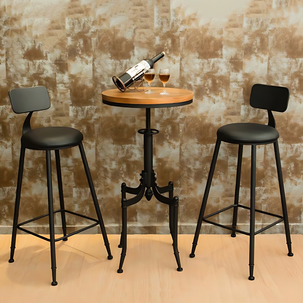 Industrial 1/2/3 Pieces Solid Wood Bar Table Set Adjustable Counter Set ...
