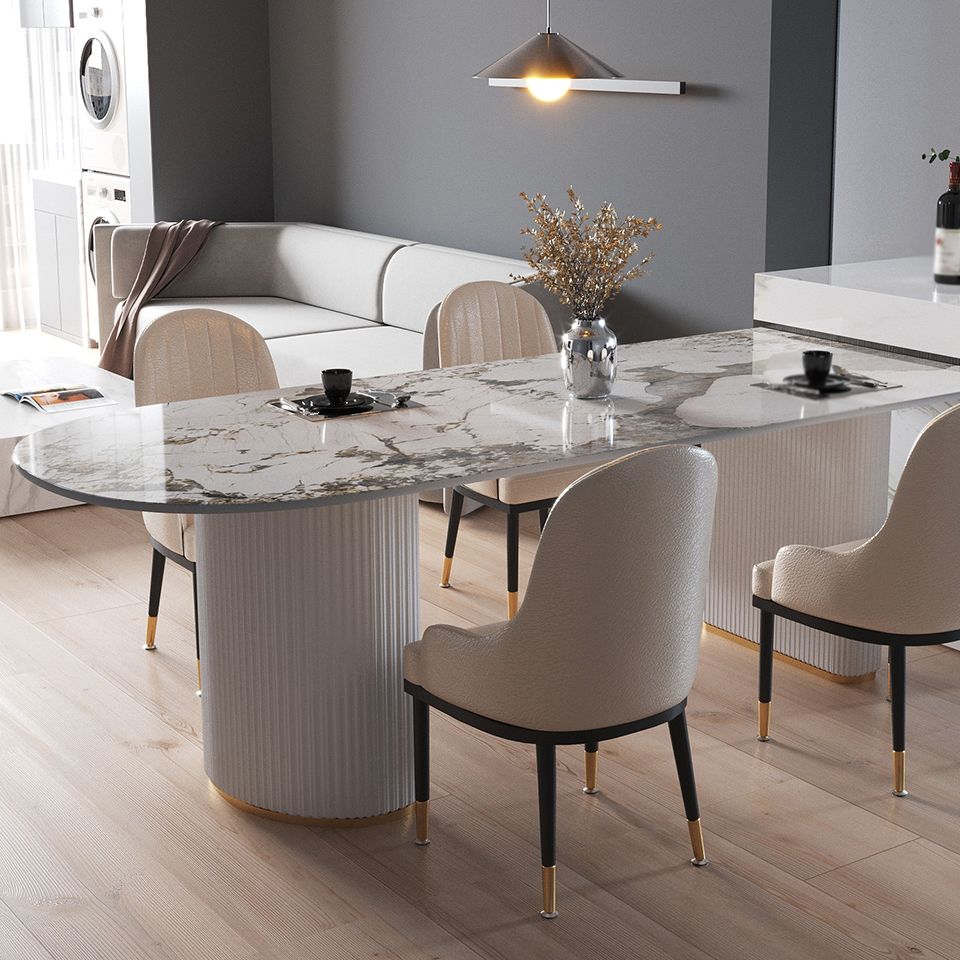 Contemporary Home Sintered Stone Dining Table Freeform Shape Table with Double Pedestal Base Clearhalo ' dining_table' 'Dining Tables & Seating' 'Dining Tables' 'furn' 'furn_dining_table' 'Furniture' 'furniture_dining_table' 'Kitchen & Dining Furniture' 'kitchen&dining_furn' 'kitchen' 'kitchen_dining_table' 1200x1200_83818b01-61be-4e2a-8224-246bd3464209