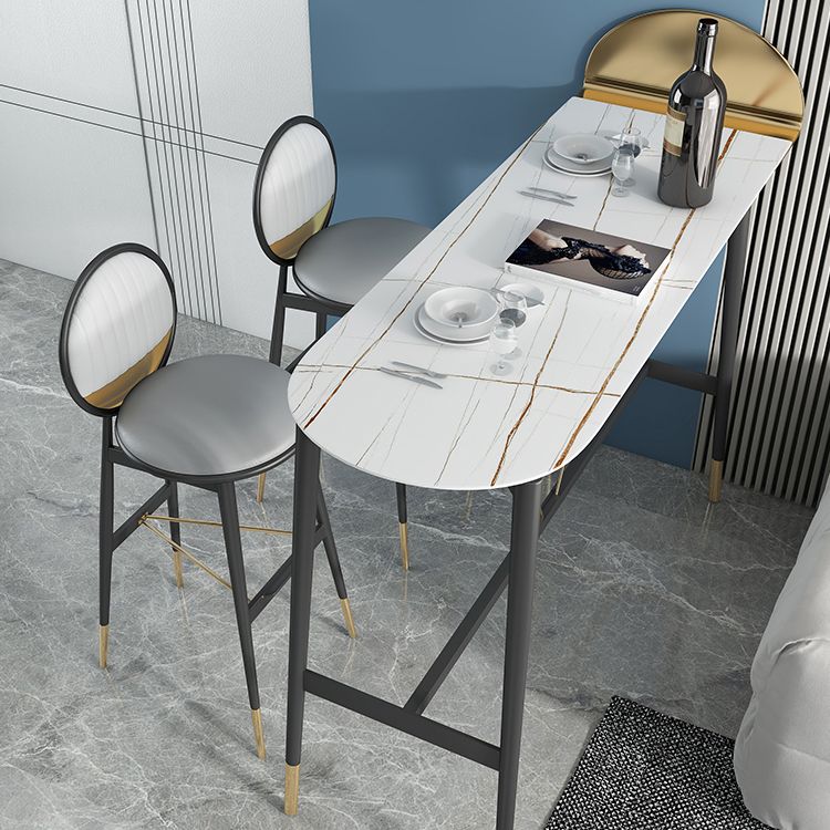 Industrial Style Iron Bar Table Faux Marble Top 41.3"H Bistro Table with Footrest Clearhalo 'Bar Furniture' 'Bar Tables' 'bar_tables' 'furn' 'furn_bar_tables' 'Furniture' 'furniture_bar_tables' 'Kitchen & Dining Furniture' 1200x1200_8384936e-f9ee-44a0-b89a-e9008e83f92b