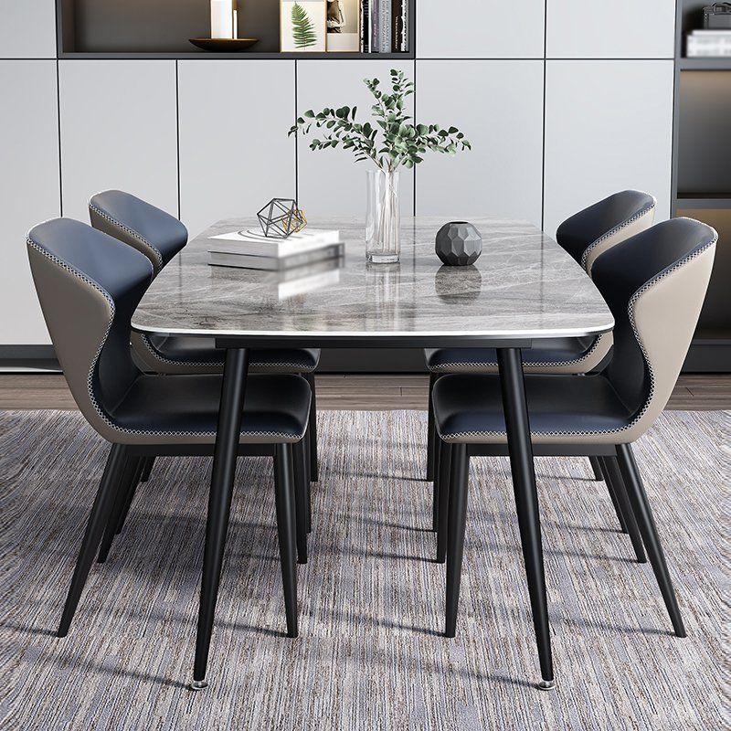 Stone Top Dining Table Modern Rectangle Dining Table with Black Base Clearhalo 'Dining Tables & Seating' 'Dining Tables' 'dining_table' 'Furniture' 'furniture_dining_table' 'Kitchen & Dining Furniture' 'kitchen' 'kitchen_dining_table' 1200x1200_838502b8-e483-41c4-80cf-8886782bda24