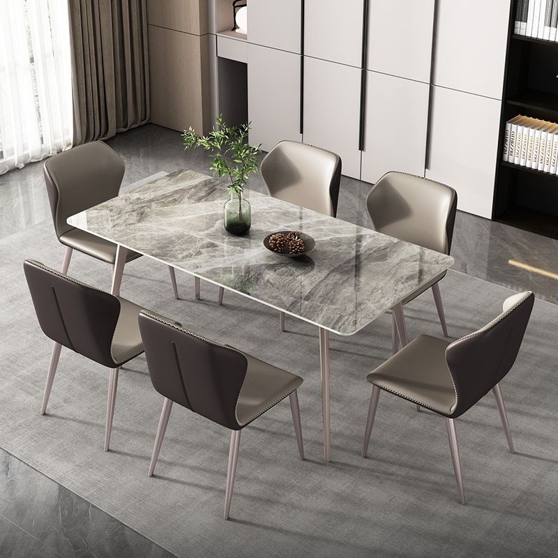 Mesa de comedor rectangular 4 patas modernas mesa fija de piedra sinterizada