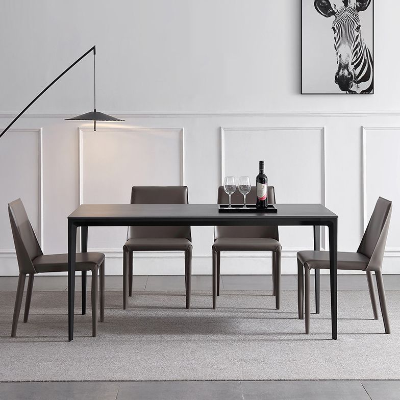 Modern Style Textured Sintered Stone Dining Table Rectangular Dining Table Set with Metal Base Clearhalo 'Dining Room Sets' 'Dining Tables & Seating' 'dining_room_set' 'furn' 'furn_dining_room_set' 'Furniture' 'furniture_dining_room_set' 'Kitchen & Dining Furniture' 'kitchen&dining_furn' 'kitchen' 1200x1200_838dd08b-ac5c-4df4-9992-6c3c9c7e7a6a