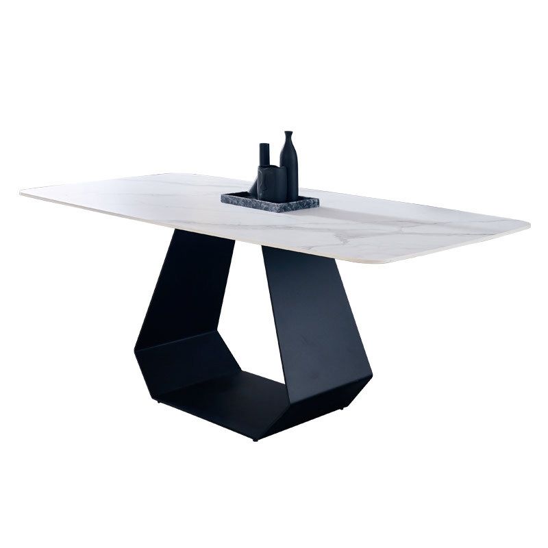 Table à manger rectangulaire à base noire, Table moderne en pierre pour salle à manger