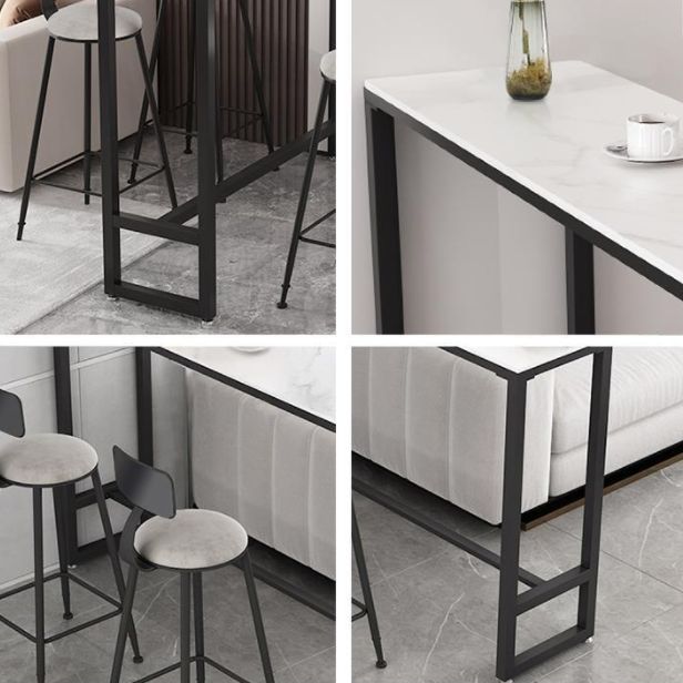 Mesa de barra superior de piedra rectangular mesa de pub moderna con marco de metal