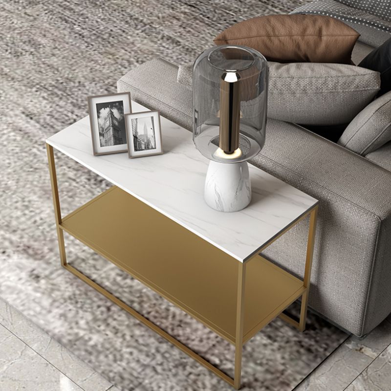 棚のある現代的な金属そりの長方形の二重層リビングルームエンドテーブル