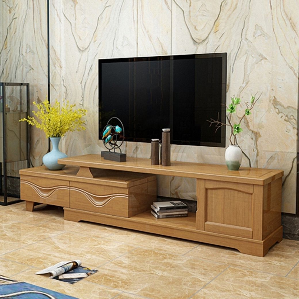 Traditionele tv -media staan ​​met laden Rubberwood Media Console