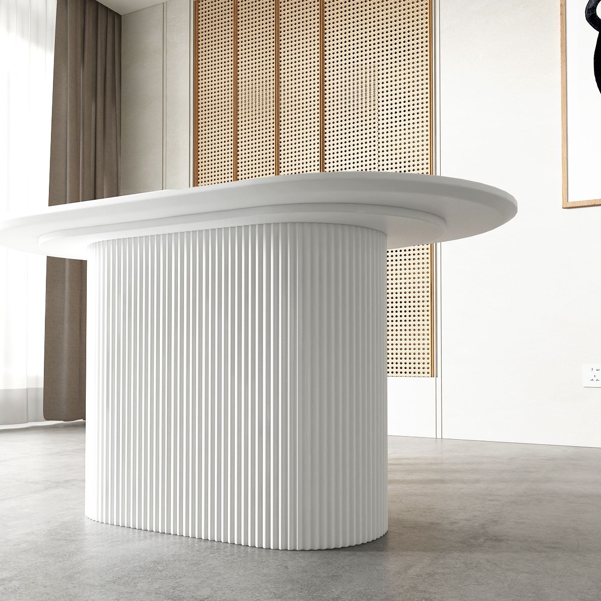 Oval Sintered Stone Dining Table Modern Home Dining Table with Wood Pedestal Base