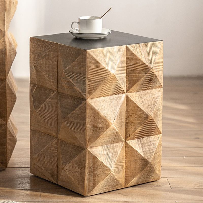 Rustic Solid Wood End Table Drum Square Shape Accent Side Table