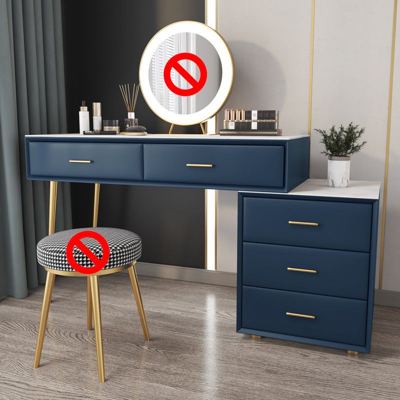 Genuine Leather Vanity Set 5 Storage Drawers Dressing Table with Padded Stool Clearhalo 'Bedroom Furniture' 'furn' 'furn_makeup_vanities' 'Furniture' 'Makeup Vanities' 'makeup_vanities' 1200x1200_83ad92a7-bb42-4ce9-ae3f-9bfa8eac8f2e