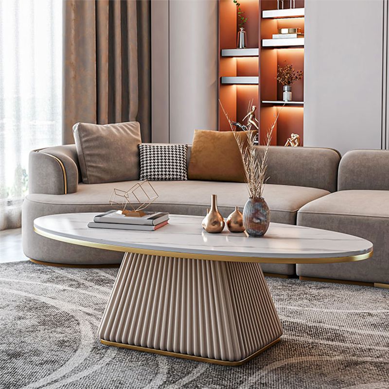 Oval Box Shaped Base Design Slate Table Glam Style Coffee Table