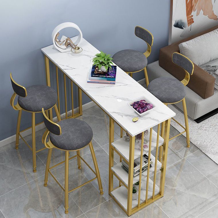 Mesa industrial rectangular con altura de barra, mesa de bar de madera sintética con base de almacenamiento