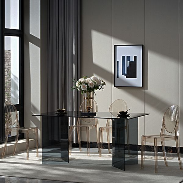 Contemporary Style Clear Tempered Glass Dining Table 2 Legs Table for Dining Room Clearhalo ' dining_table' 'Dining Tables & Seating' 'Dining Tables' 'Furniture' 'furniture_dining_table' 'Kitchen & Dining Furniture' 'kitchen&dining_furn' 'kitchen' 'kitchen_dining_table' 1200x1200_83b205be-7346-46fd-9300-f6febcf6c377