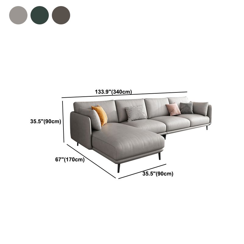 Nordic Square Arm Faux Leather Living Room Pillows Stationary Sofa Chaise