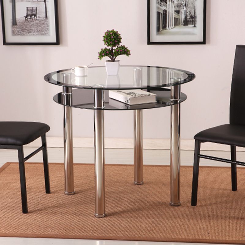 Contemporary 35.4" Round Dining Table Clear Tempered Glass Table with 4 Legs Clearhalo ' dining_table' 'Dining Tables & Seating' 'Dining Tables' 'furn' 'furn_dining_table' 'Furniture' 'furniture_dining_table' 'Kitchen & Dining Furniture' 'kitchen&dining_furn' 'kitchen' 'kitchen_dining_table' 1200x1200_83b4bc92-a781-4b75-a9ac-744dbf71d238