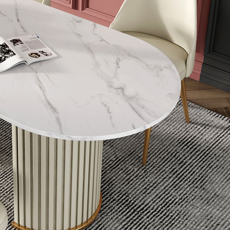 White Stone Top Dining Table Modern Oval Dining Table with Sled Base Clearhalo 'Dining Tables & Seating' 'Dining Tables' 'dining_table' 'Furniture' 'furniture_dining_table' 'Kitchen & Dining Furniture' 'kitchen' 'kitchen_dining_table' 1200x1200_83b6d9a3-7649-4f00-8322-0f01de7787ae