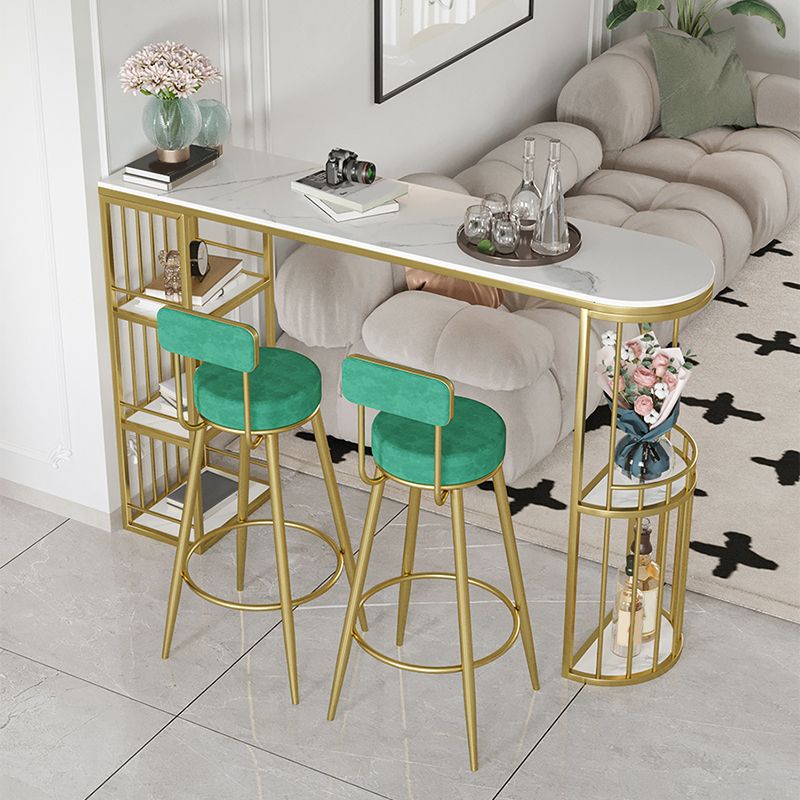 Glam Upholstered Dining Stools Round Bar Stools with Footrest