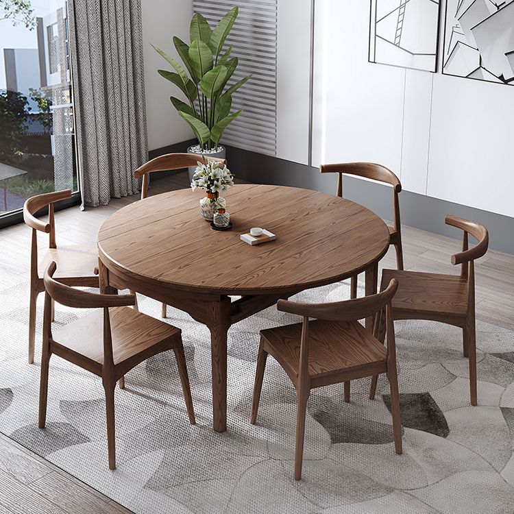 Modern Style Brown Dining Table Round Solid Wood Dining Table with 4 Legs for Home Clearhalo ' dining_table' 'Dining Tables & Seating' 'Dining Tables' 'furn' 'furn_dining_table' 'Furniture' 'furniture_dining_table' 'Kitchen & Dining Furniture' 'kitchen&dining_furn' 'kitchen' 'kitchen_dining_table' 1200x1200_83bc2e29-8dbb-45c1-bd2f-c701f25a2f38