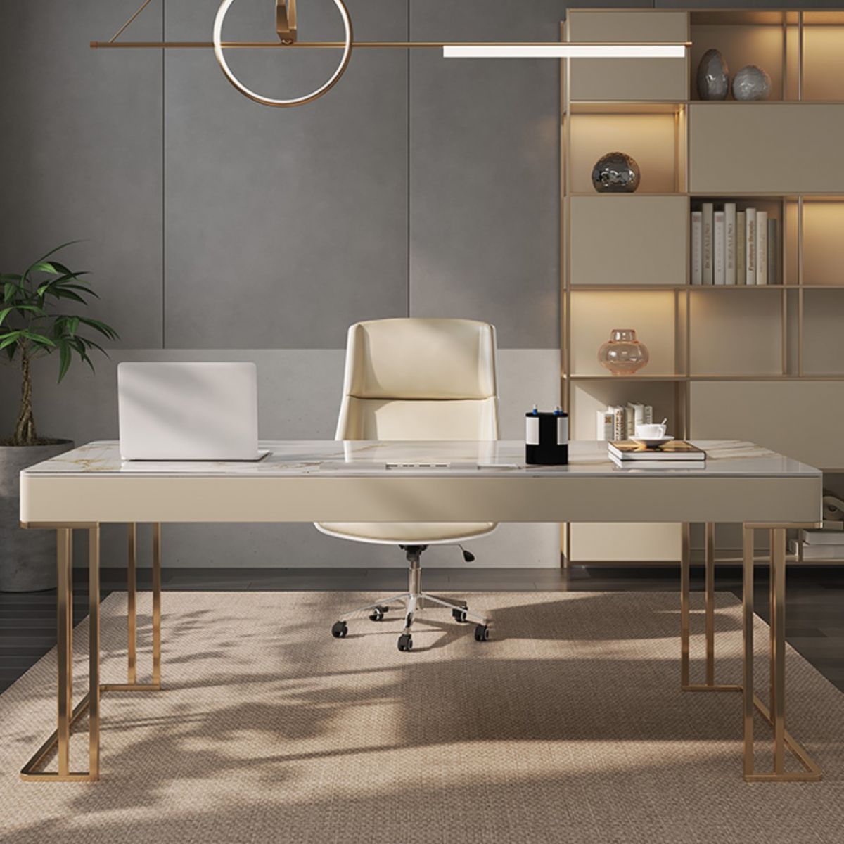 Escritorio de oficina de 3-Drawer de estilo glamoroso escritorio rectangular sinterizado