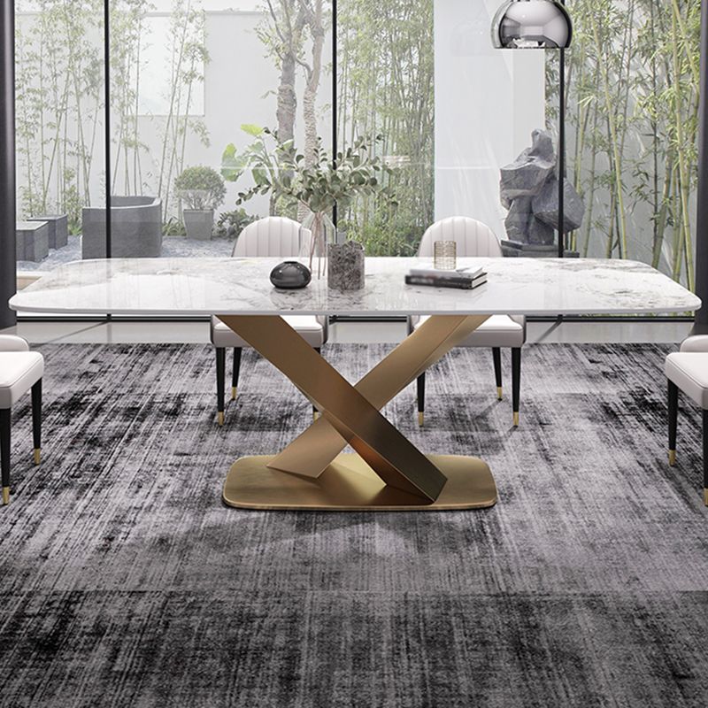 Modern Sintered Stone White Dining Set with Rectangle Table and Gold Legs Dining Set Clearhalo 'Dining Room Sets' 'Dining Tables & Seating' 'dining_room_set' 'furn' 'furn_dining_room_set' 'Furniture' 'furniture_dining_room_set' 'Kitchen & Dining Furniture' 'kitchen&dining_furn' 'kitchen' 1200x1200_83c1f298-5479-4e91-84ed-4c3e870a8aa6