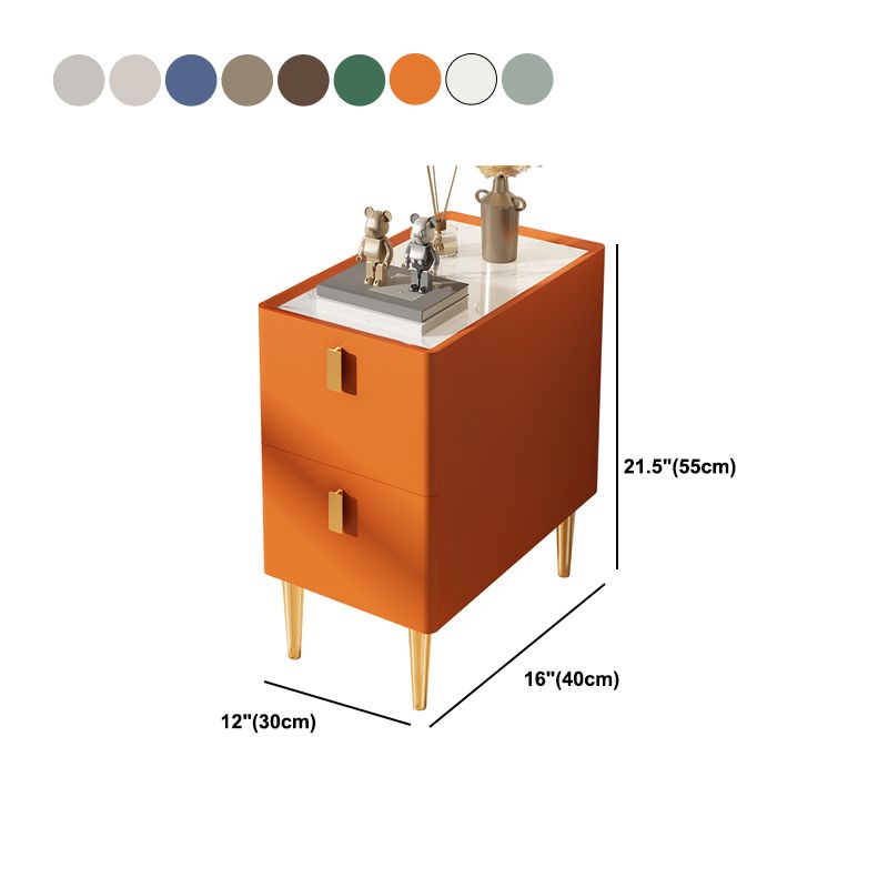 Glam Glam Rectangular Stone Top Night Table Table Cuir de 2 Drawer Tablette de nuit avec 4 jambes