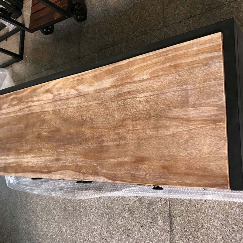 Industrial18 "H TVスタンド、保管、無地の木材、不良鉄テレビコンソール付き