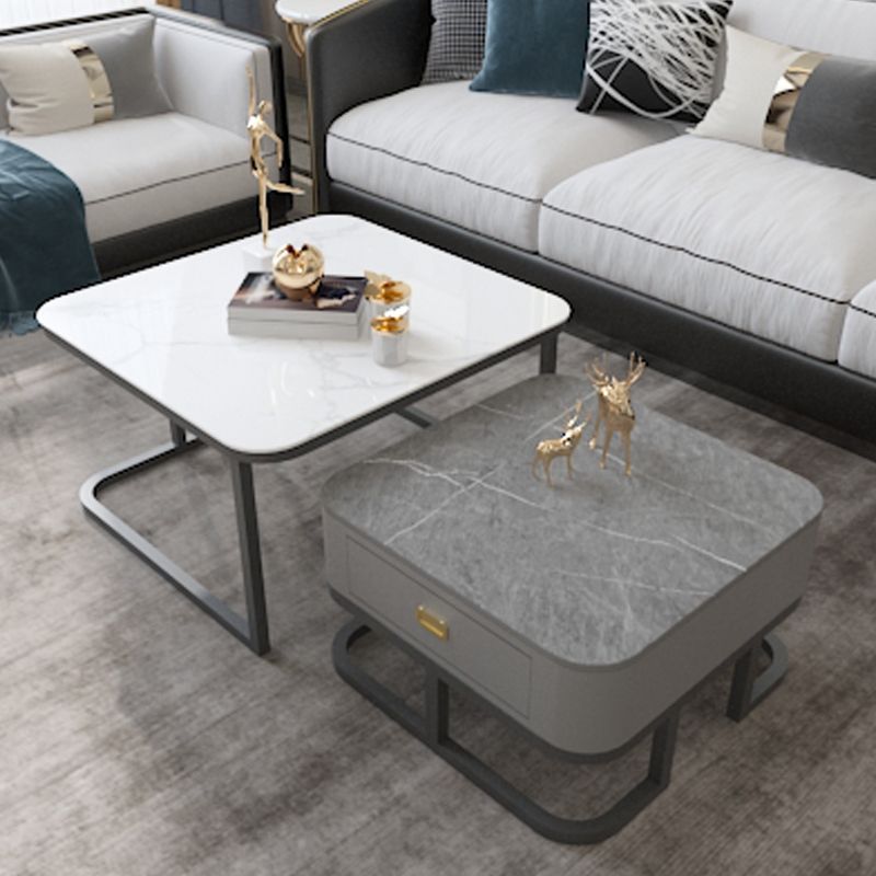 Round Slate/ Glass Coffee Table Frame 2 Nesting Cocktail Table with Storage Clearhalo 'Coffee & Accent Tables' 'Coffee Tables' 'coffee_tables' 'furn' 'furn_coffee_tables' 'Furniture' 'furniture_coffee_tables' 'Living Room Furniture' 1200x1200_83caa95c-a4b9-49b7-ae9a-d6c13231a305