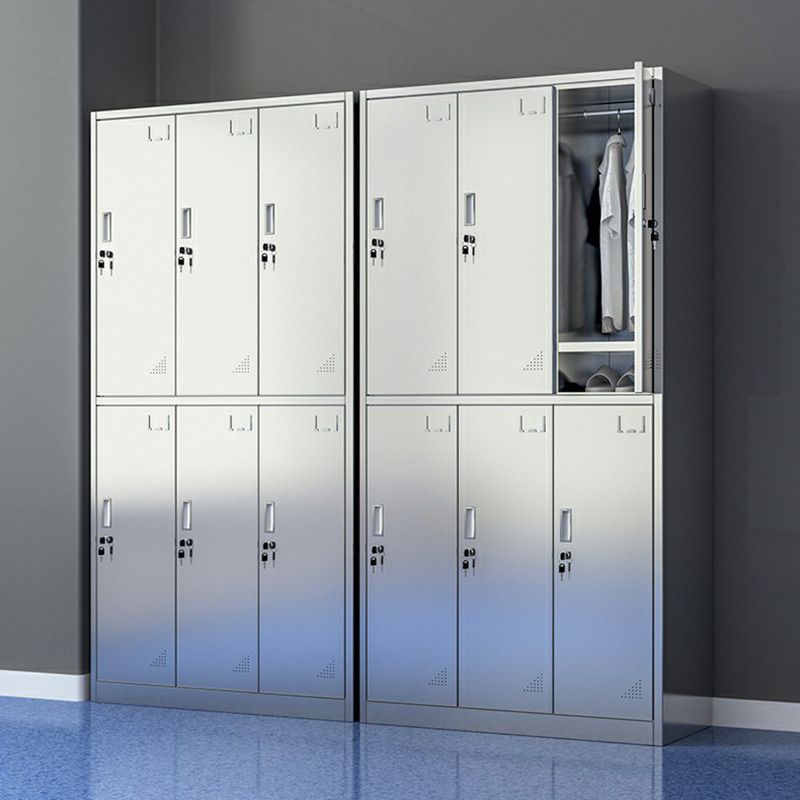 Silver Storage Cabinet with Hinged Doors Contemporary Steel Indoor Cabinet Clearhalo 'Armoires & Wardrobes' 'armoires_wardrobes' 'Bedroom Furniture' 'furn' 'furn_armoires_wardrobes' 'Furniture' 1200x1200_83cc5904-589d-486f-a25a-d1a655f18a19