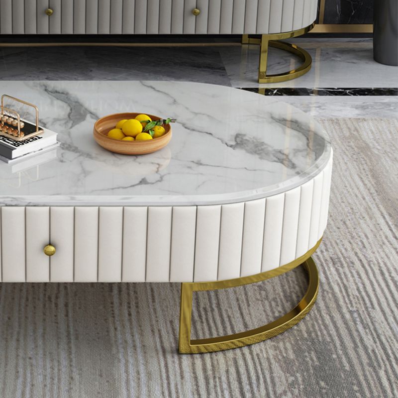 Oval Shape Coffee Desk Luxury Sintered Stone Top with Drawer