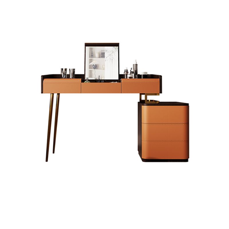 Glam Make-up Vanity Flip-Top Leather 5-Drawers Mirror Vanity Set Clearhalo 'Bedroom Furniture' 'furn' 'furn_makeup_vanities' 'Furniture' 'Makeup Vanities' 'makeup_vanities' 1200x1200_83ce4639-ac7b-4e12-a30b-3e2228a7e1ea