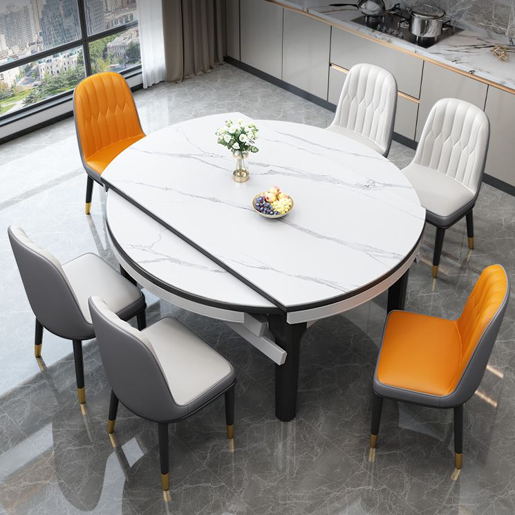 Extendable Sintered Stone Round Table Modern Dining Table with Wooden 4 Legs Clearhalo ' dining_table' 'Dining Tables & Seating' 'Dining Tables' 'furn' 'furn_dining_table' 'Furniture' 'furniture_dining_table' 'Kitchen & Dining Furniture' 'kitchen&dining_furn' 'kitchen' 'kitchen_dining_table' 1200x1200_83ce6839-acfa-4825-adb2-10121b81e01a