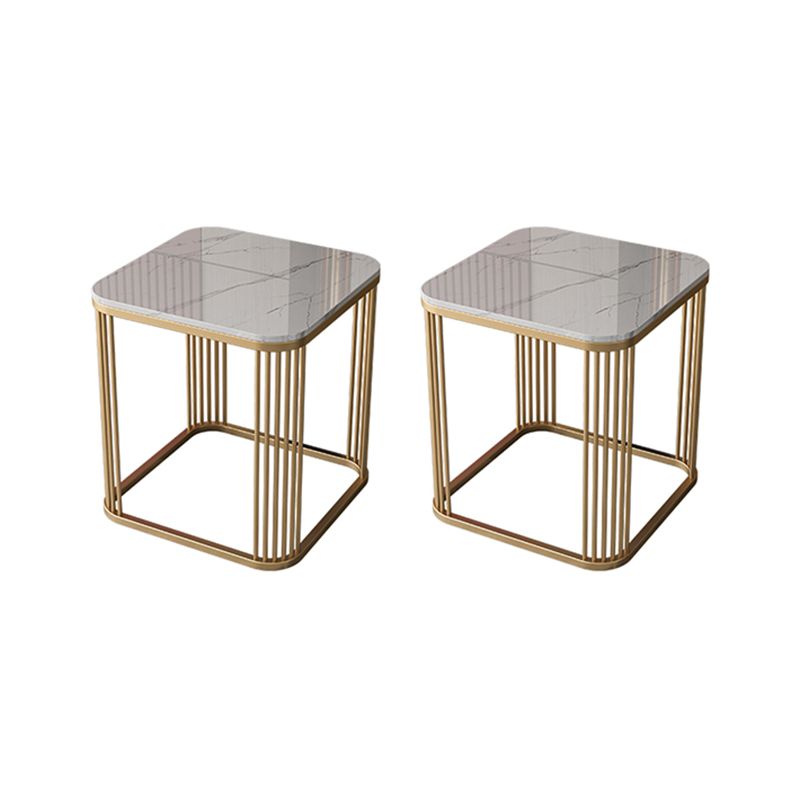 Modern Square Slate Top Side Table 21.6" Tall Iron Frame End Table